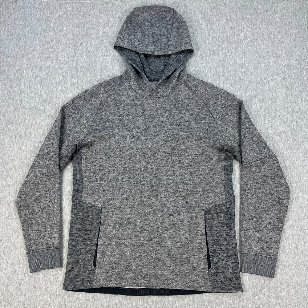 Lululemon Textured Tech Hoodie Mens M Heather Gray Zip Pockets Stretch Pullover